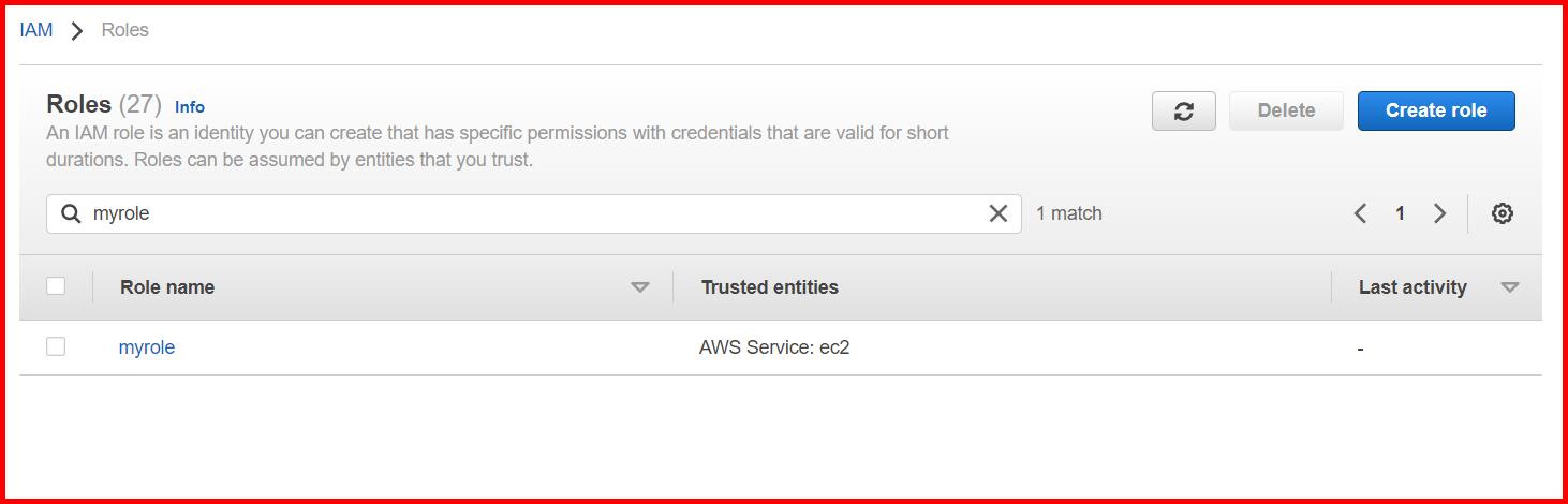 Picture showing the role is created in IAM